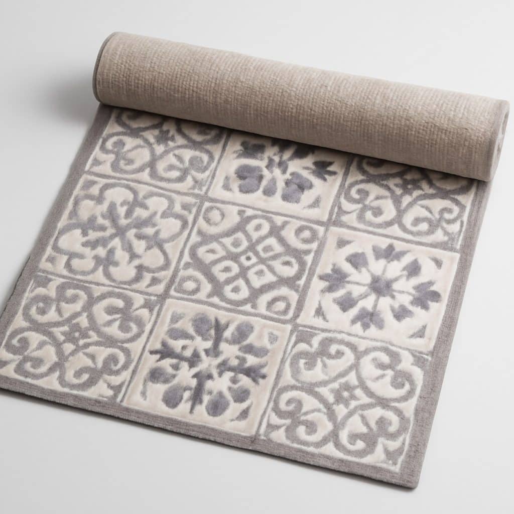Tapis vinyle motifs ciment pour escalier présenté seul